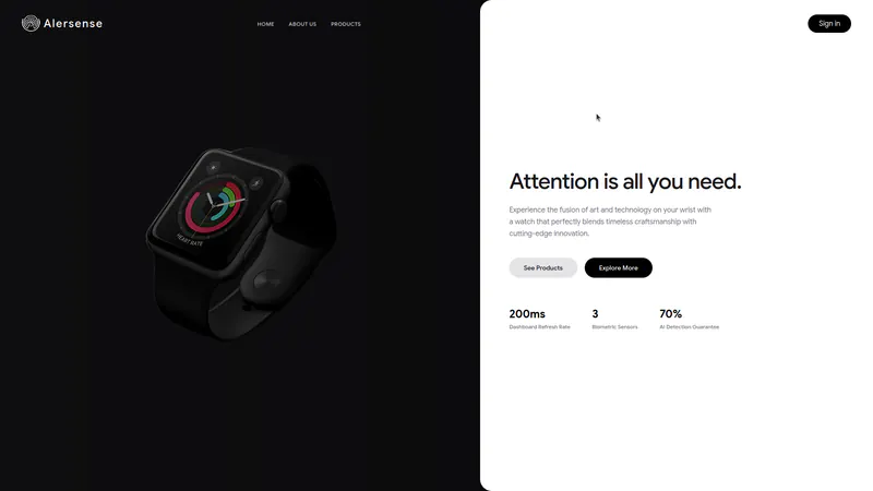 AlerSense landing page showing its attention-monitoring demonstration